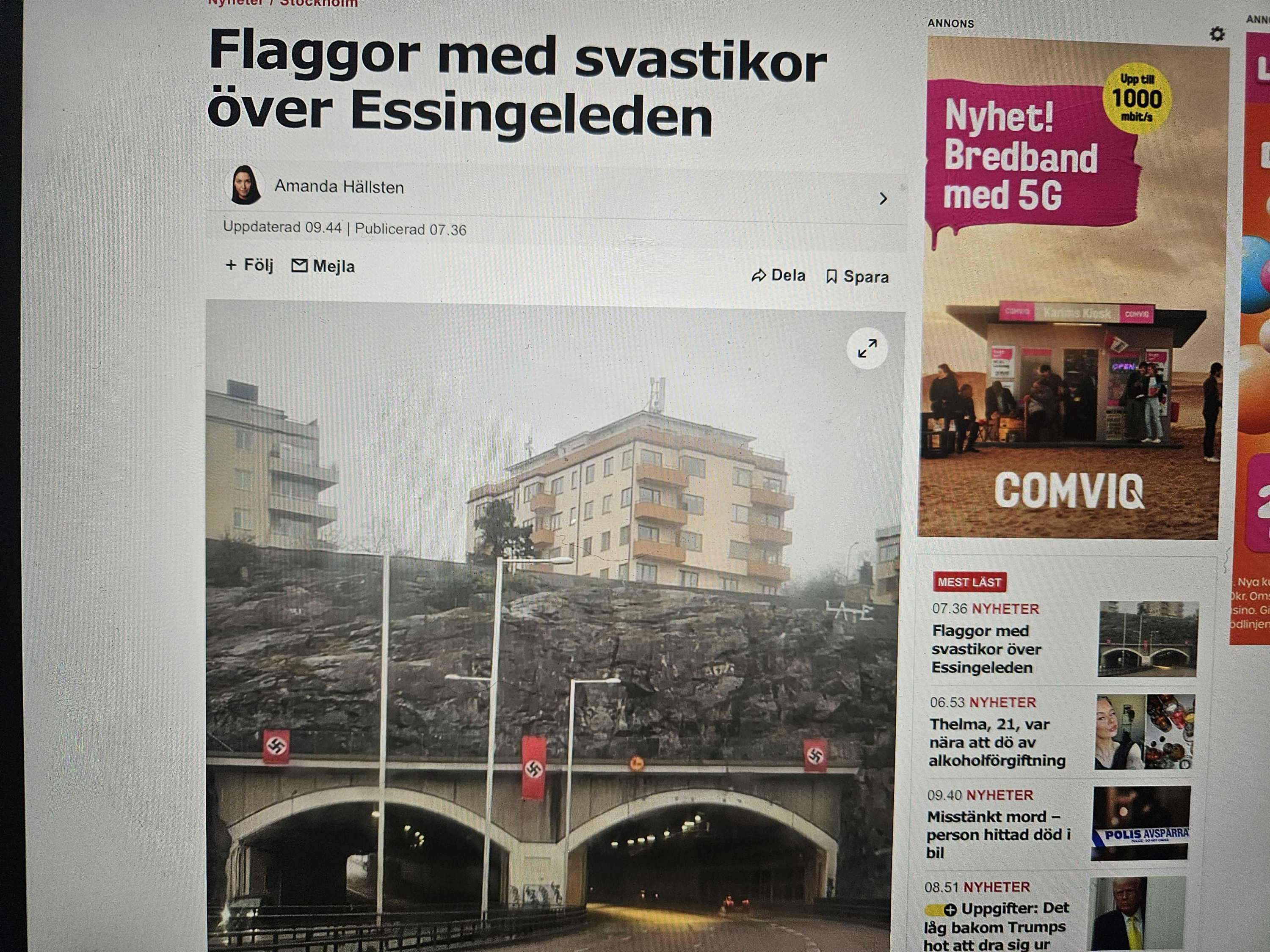 Photo of Aftonbladet, a Swedish newspaper covering the nazi banners.