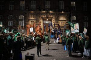 Political activists from different parties gather outside Christiansborg for supporting their candidate the campaign s final TV debate organized by TV2